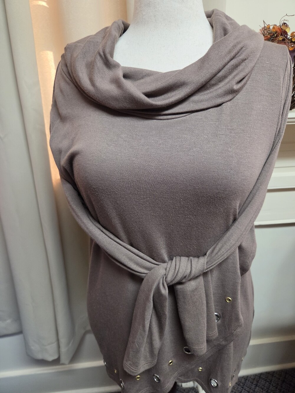 Belldini Taupe Cowl Neck Tunic with Grommet Detail Size XL